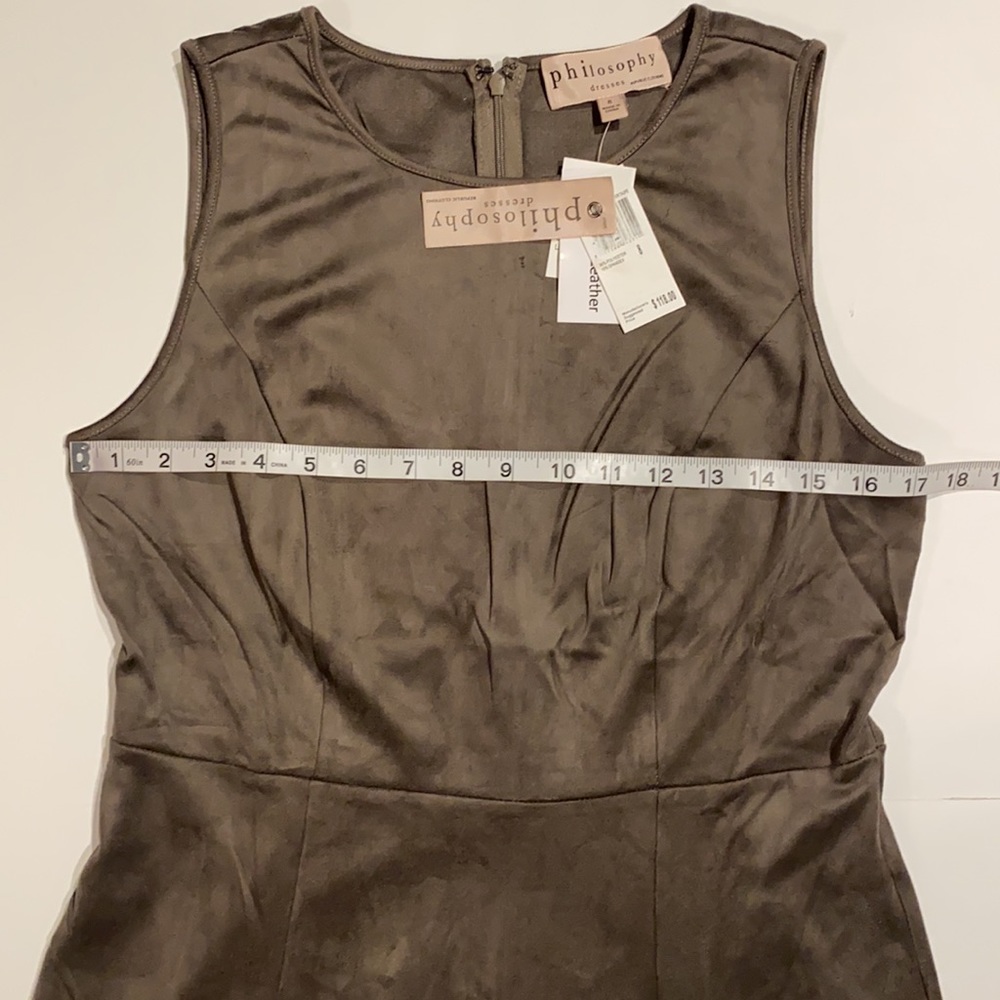 Philosophy SZ 8 Faux Leather Sleeveless A-Line Dress Heather Taupe New - Picture 7 of 13